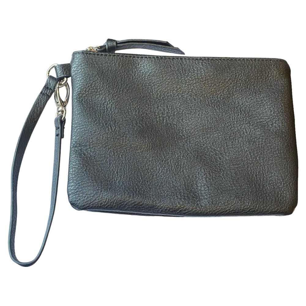 Steve Madden Black Vegan Leather Clutch Wristlet Pouch NWOT